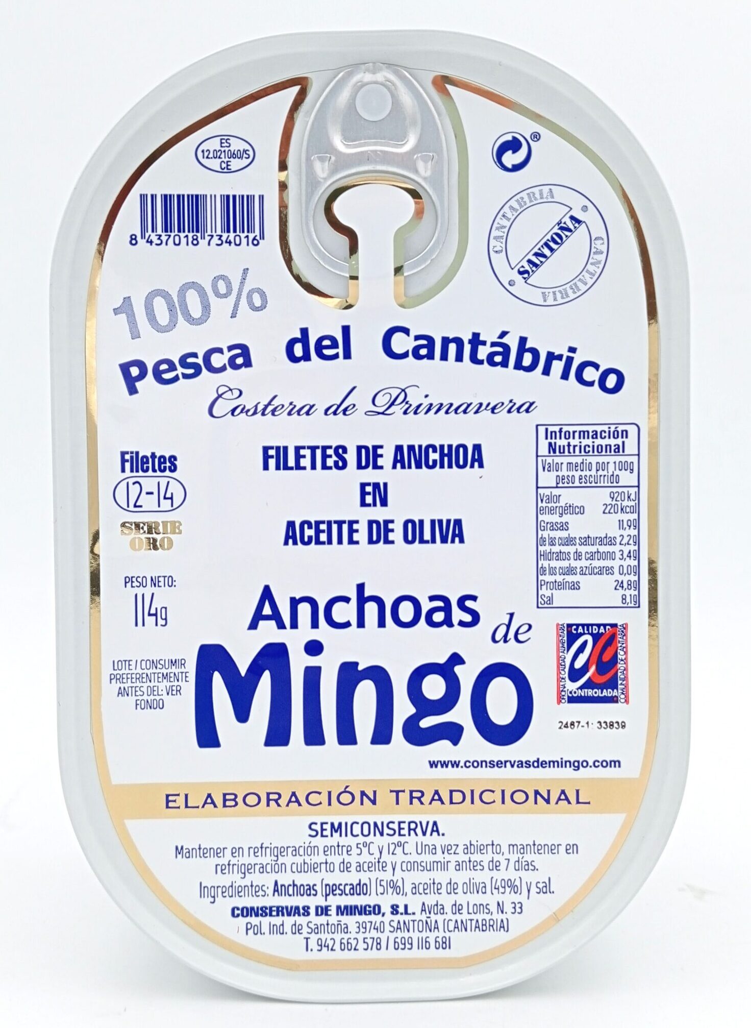 MINGO SERIE ORO 12-14 Anchoas Mingo Hansa serie oro lata de 14 filetes - Imagen 1