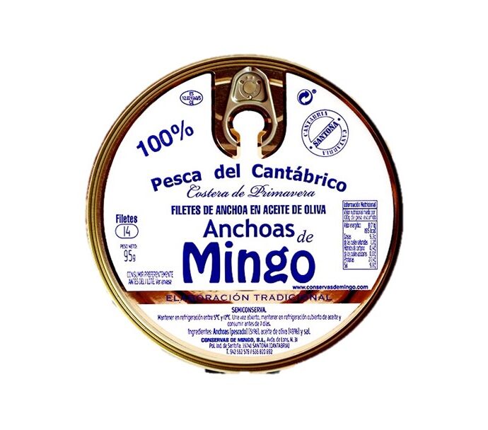 MINGO 14 UNIDADES Anchoas Mingo pandereta de 14 filetes en aceite de oliva - Imagen 1