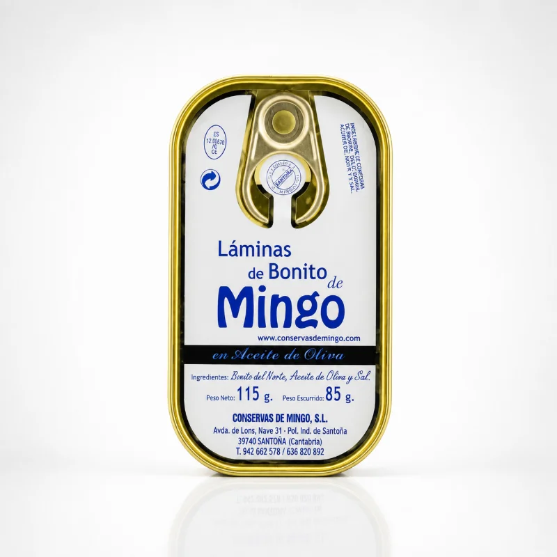 Lata de laminas de Bonito del norte conservas Mingo en aceite de Oliva