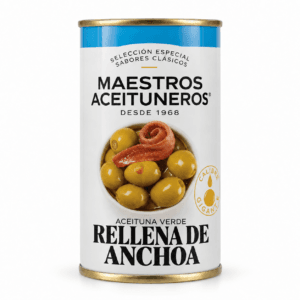 Aceitunas rellenas de anchoa, Maestros aceituneros, Lata 350grs.