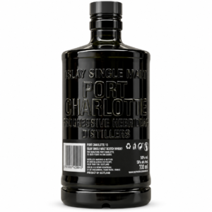 Detalle de la etiqueta de Port Charlotte 10 años, single malt de Islay.